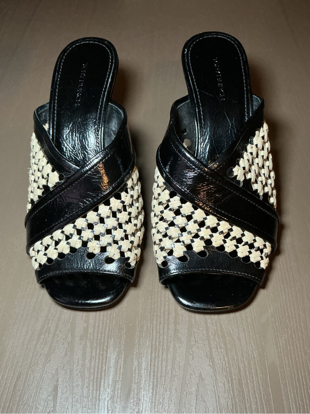 Tory Burch Woven Open-Toe Slide Sandals - Black and Cream